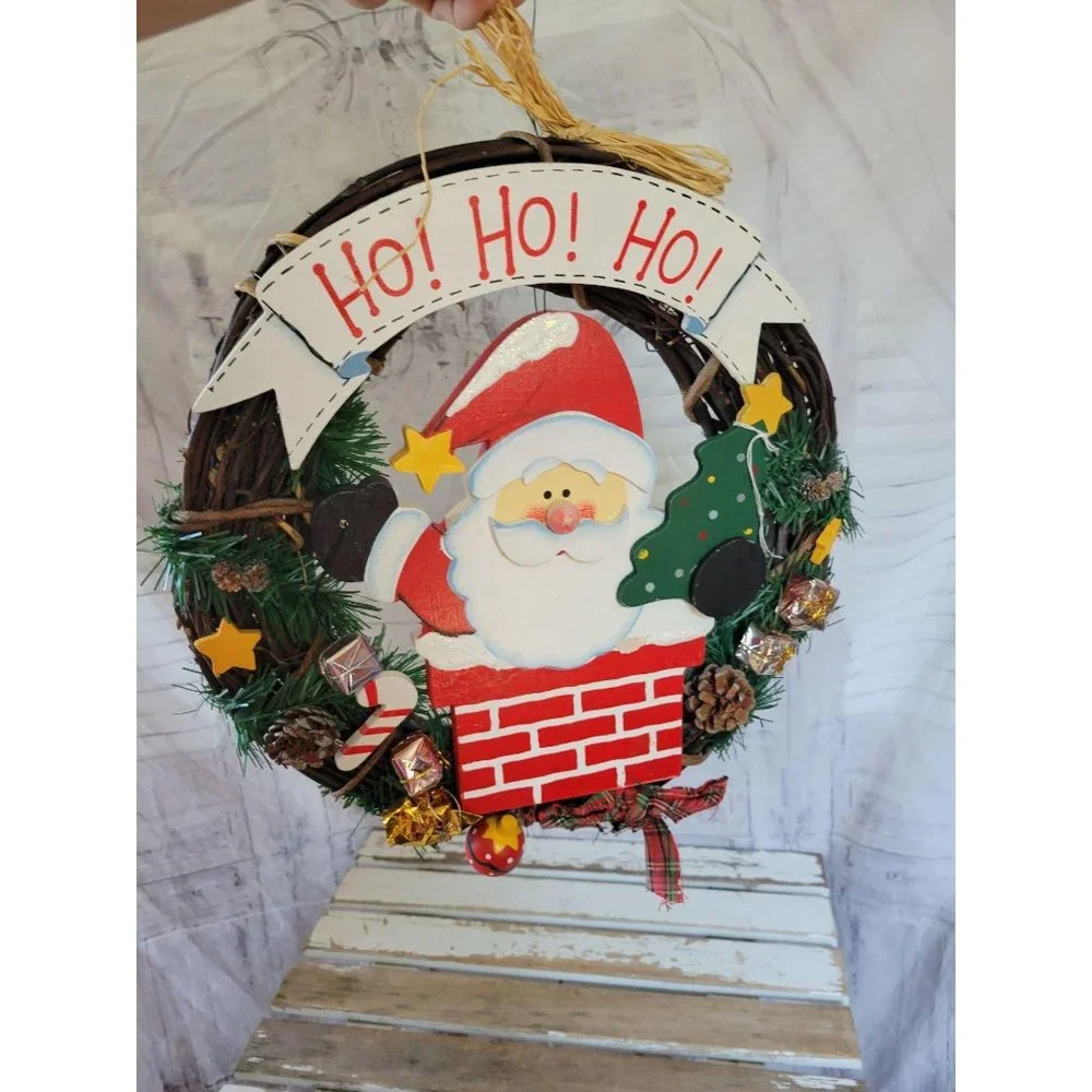 Santa wreath country folk Xmas‎ decor home outside